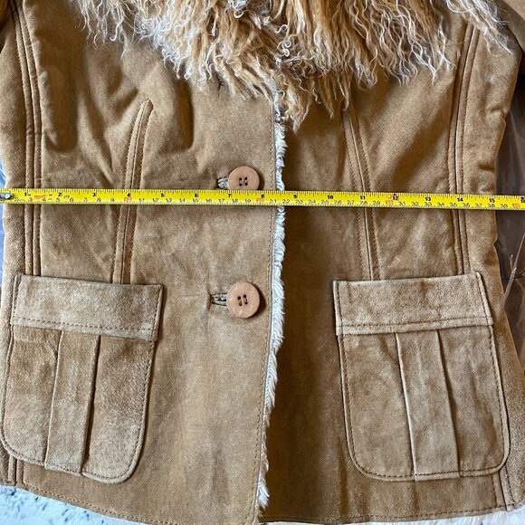 MODA International Vintage Suede Mongolian Fur Jacket Y2K Coat, XS, Excellent! - Picture 14 of 16